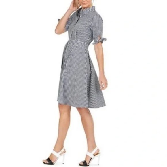 Calvin Klein Dresses & Skirts - Calvin Klein Navy Blue White Gingham Fit Flare Collared Dress Womens Size 8 NWT